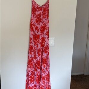 Abel the Label Orange and Pink Floral Maxi Dress strapless small
